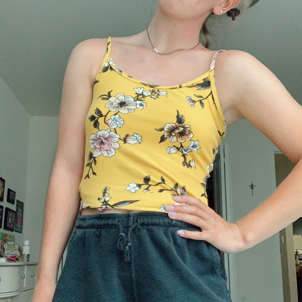 Yellow flowered tank top
